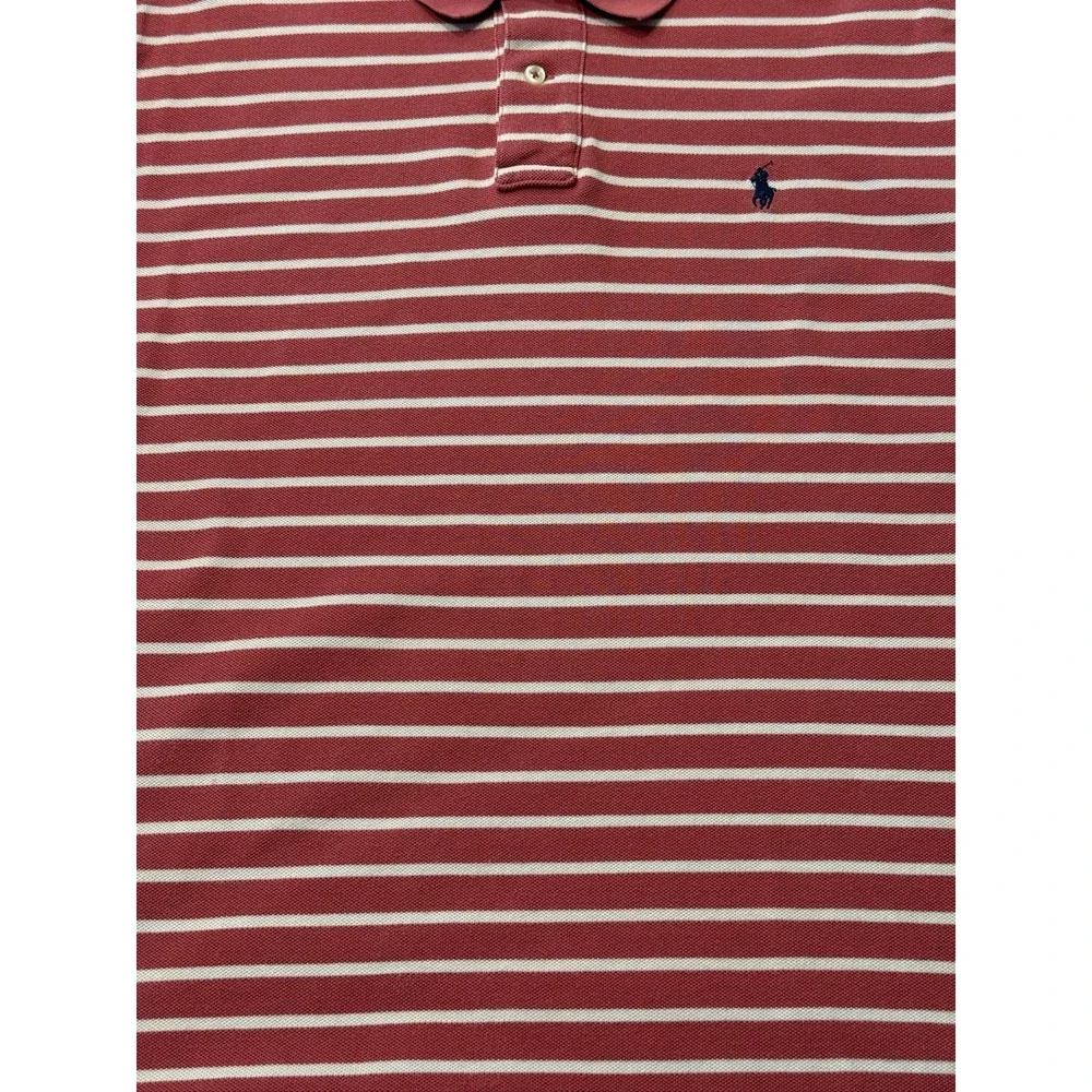 Polo Ralph Lauren Mens XL Red White Striped Cotton Golf Polo Shirt RN 41381